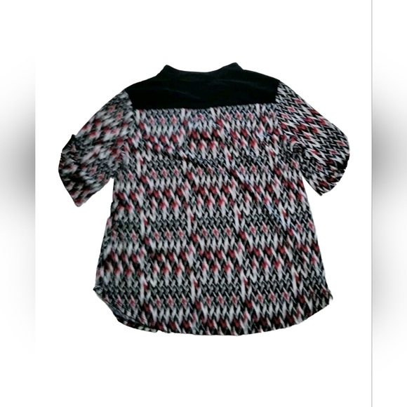 Per Section Concept Women Black Red Geometric Short Sleeve Tunic Blouse XL - Picture 2 of 6